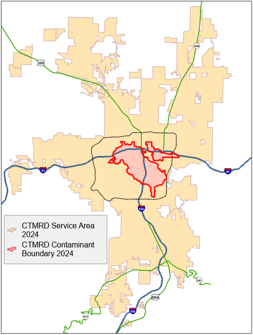 Map of the CTMRD service area and the CTMRD contaminant boundary.